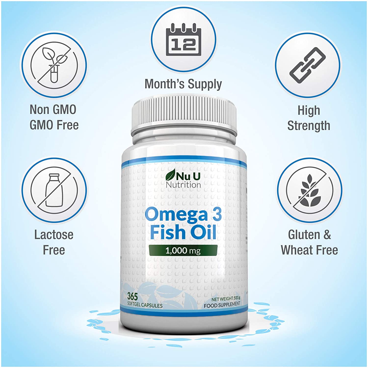 Nu U Nutrition, Omega 3 Fish Oil 1000mg - Image 3
