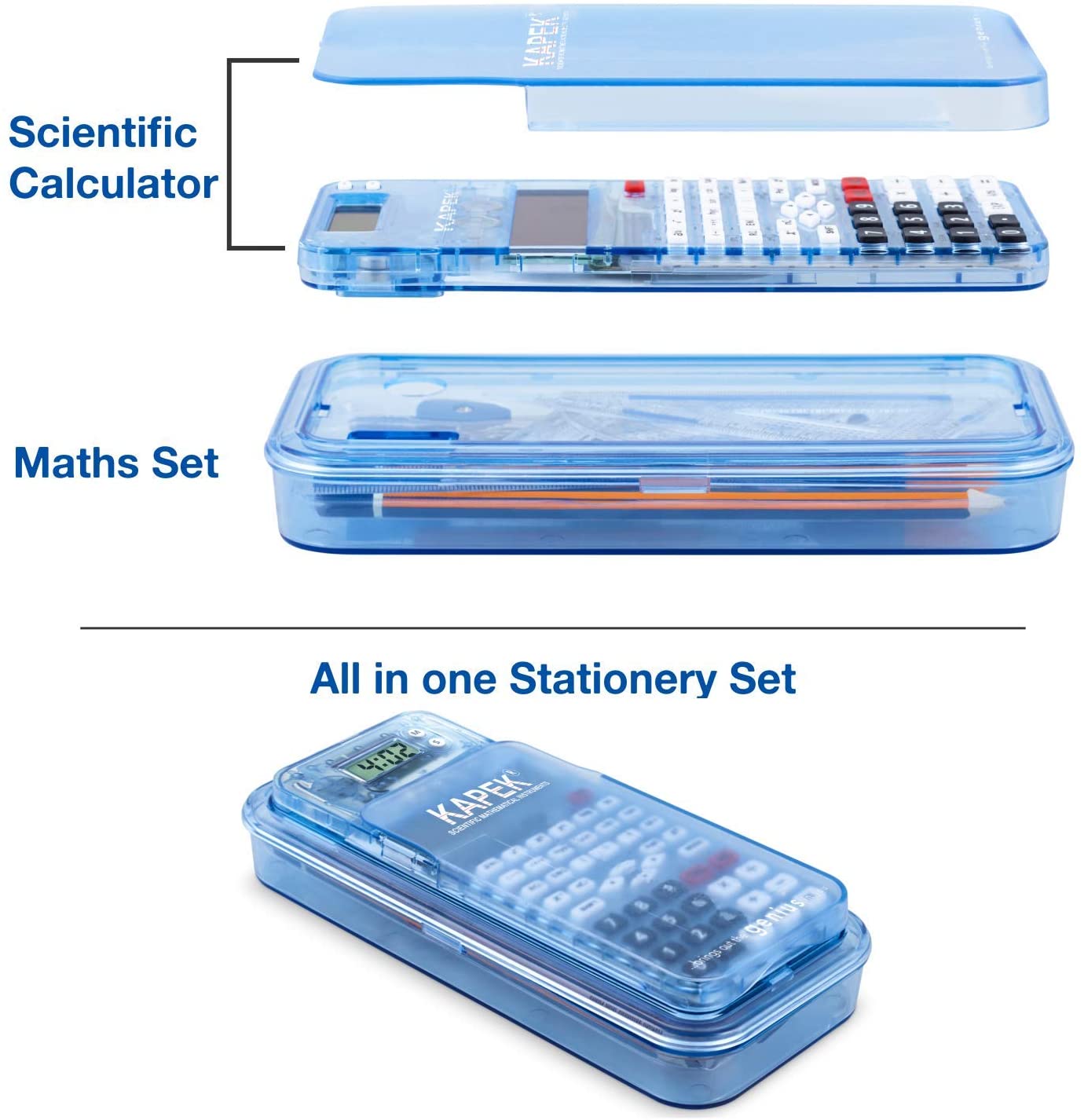 KAPEK Scientific Calculator + Math Set for Schools, Blue - Image 2