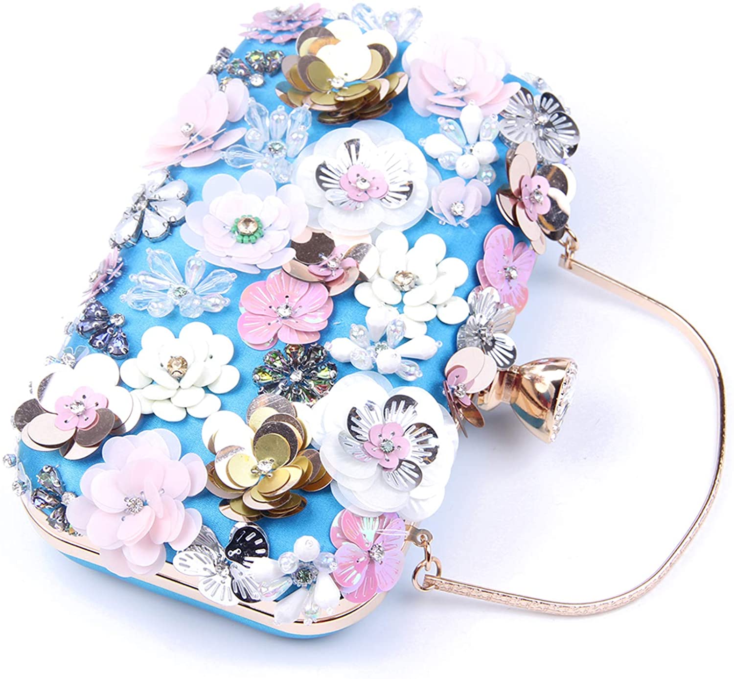 Jywmsc Women Clutches Flower Evening Handbag Chain Strap Shoulder Bag, Blue - Image 4