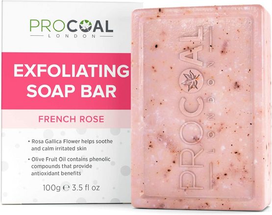 French Rose Exfoliating Natural Soap 100g by Procoal - Vegan Soap Bar For Soft, Refreshed And Decongested Skin, Glycerin Soap, Hand, Body, Shower & Cruelty-free