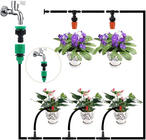 Aiglam Irrigation System Garden, 20m Drip Irrigation Kit Automatic Irrigation Micro Sprinkler Shrub Drip Kit Garden Irrigation for Landscape, Flower Bed, Patio Plants (62pcs) - Image 2