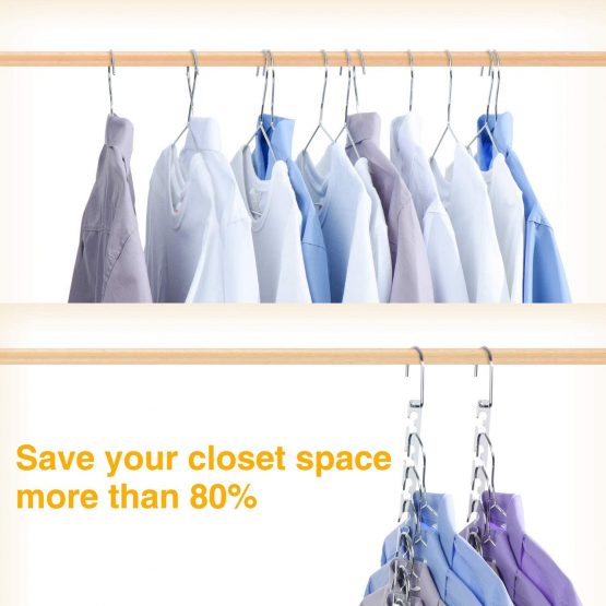 HOUSE DAY 8Pcs Magical Hangers Closet Space Saving Wardrobe Clothing Magic Hangers Oragnizer Heavy Chrome Hangers, Updated Hook Design 26cm Long - Image 4