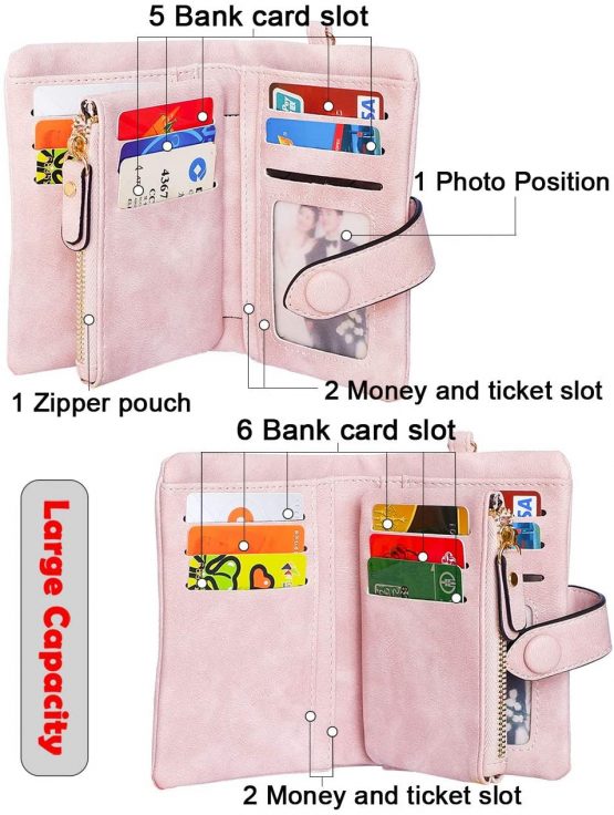 Conisy Soft Leather Wallet Short Style Compact Large Capacity Multi-Card Slot RFID Blocking Purse for Women and Lady (Pink) - Image 2