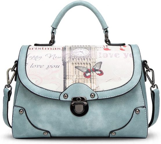 NICOLE&DORIS Women's Elegant Tote Crossbody PU Leather Handbag, Blue, L