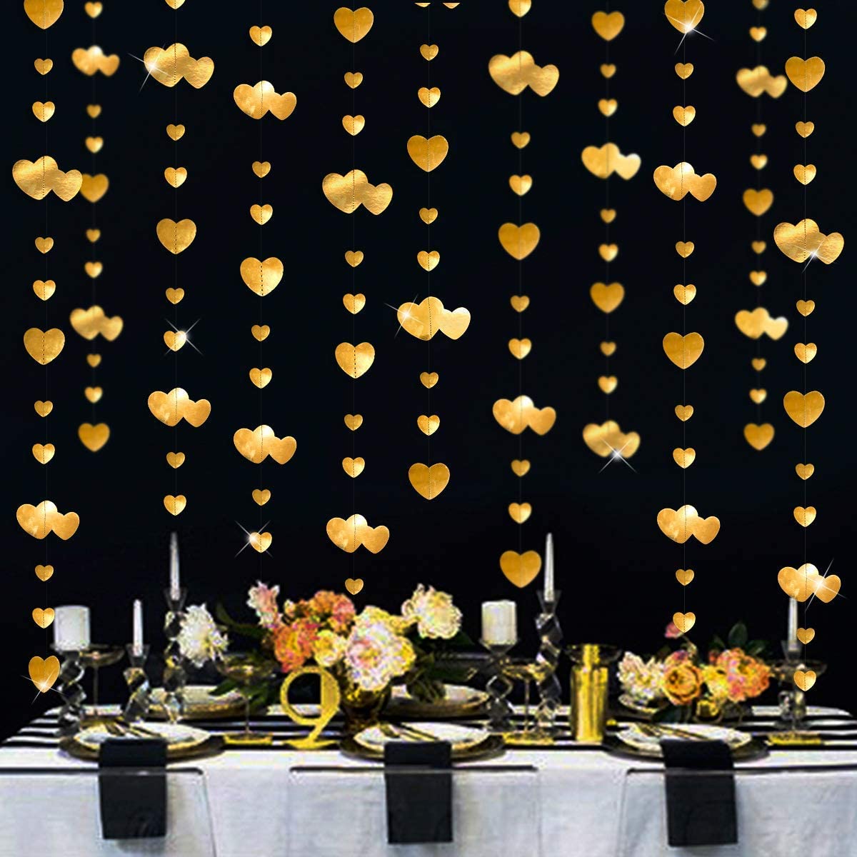Pink Blume 52 Ft Gold Heart Party Kit Double Sided Metallic Paper Banner Streamer for Engagement Anniversary Bridal Shower Wedding Christmas Bachelorette Party Decorations Supplies - Image 4