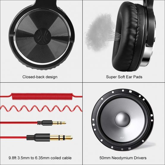OneOdio Over Ear Headphone Studio Wired Bass Headsets with 50mm Driver, Foldable Lightweight Headphones with Shareport and Mic for DJ Recording Monitoring Mixing Podcast Guitar PC TV - Image 3