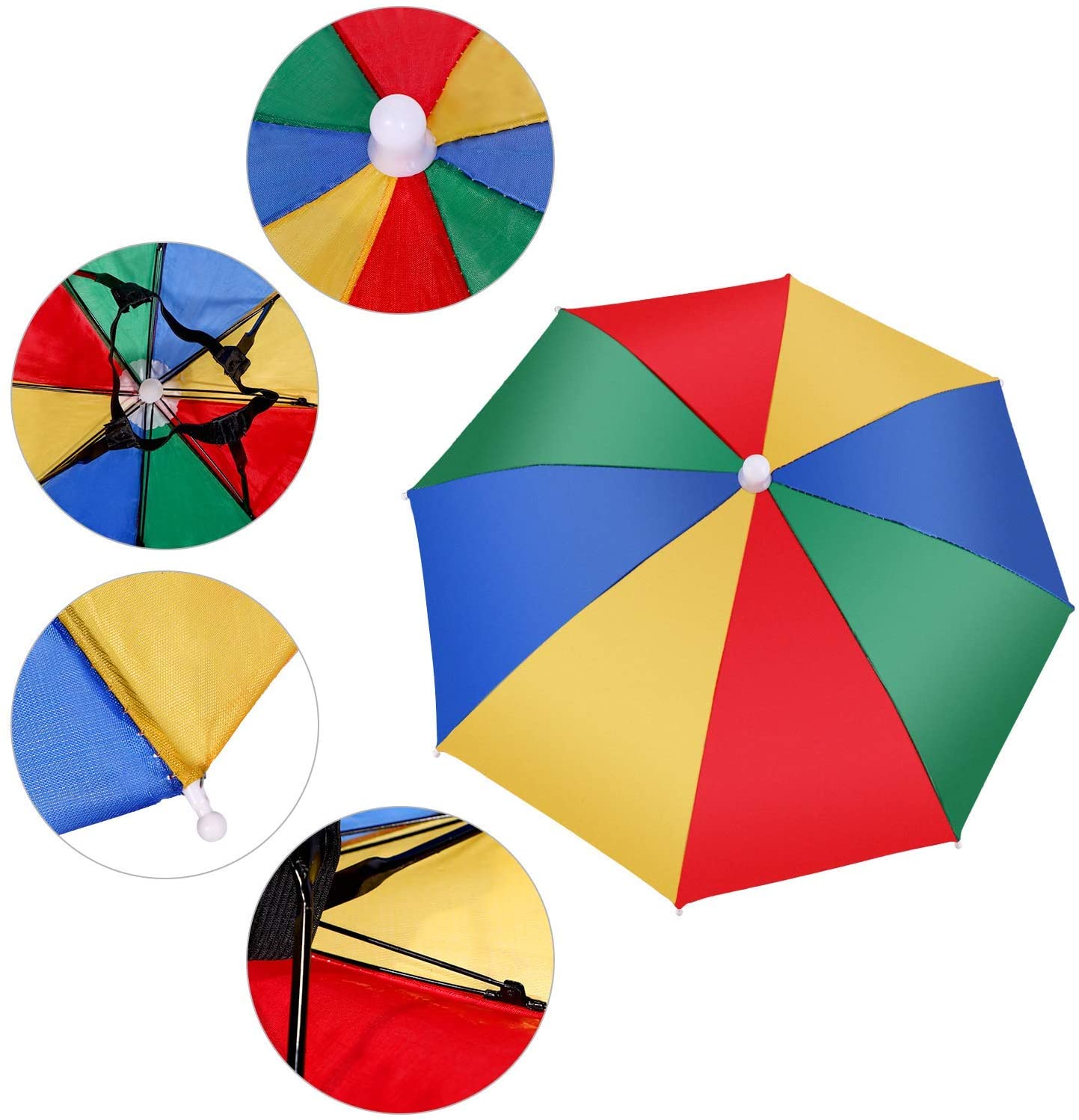 AMACOAM Head Umbrella Hat Rainbow Umbrella Hat Outdoor Sun Rain Protection Portable Mini Umbrella Novelty Fancy Dress Accessory for Fishing Gardening Photography Camping Beach Party for Adults Kids - Image 2