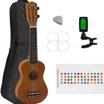 Soprano Ukulele for Beginners in Natural with FREE Uke Bag & Tuner