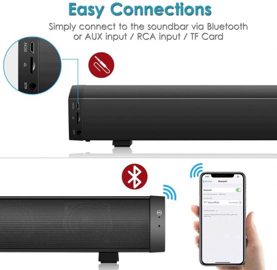 PC Soundbar, Wired and Wireless Computer Speaker Home Theater Stereo Sound Bar for PC, Desktop, Laptop, Tablet, Smartphone [RCA, AUX], Black - Image 4