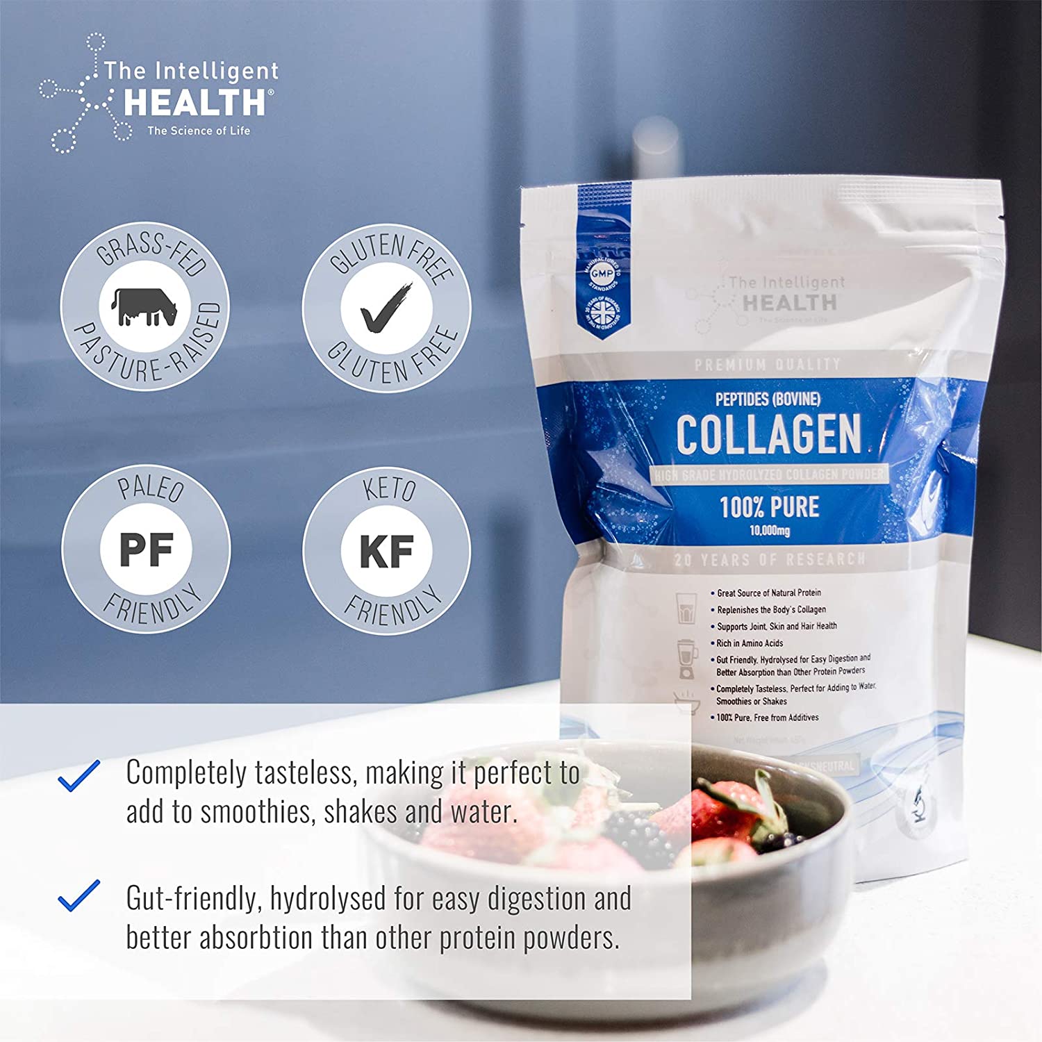 The Intelligent Health Collagen Powder, Hydrolysed Bovine Peptides, Unflavoured Protein Formula, Grass Fed - Image 3