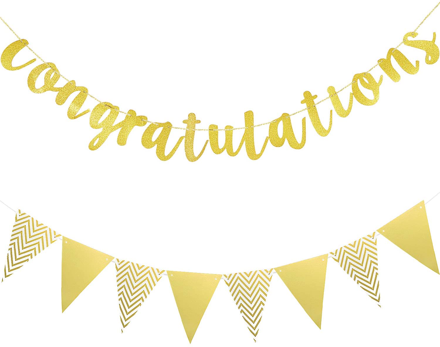 Boao Pre-Strung Congratulations Banner Glitter gold Congratulation Banner 10 ft Congrats Garland for Graduation Wedding