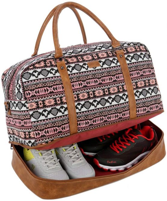 BAOSHA Women Holdalls Canvas Overnight Weekend Bag Travel Duffel Carry On Tote Bags Ladies Hand Luggage with Shoes Compartment HB-38 (Printing) - Image 4