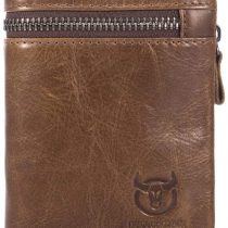 Genuine Leather Men Wallet, RFID Blocking Antimagnetic Credit Card Holder, Zipper Coin Purse Brown