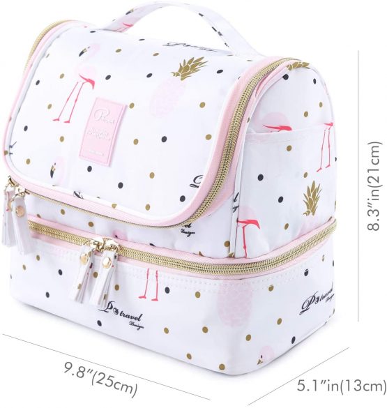 Hanging Toiletry Bag for Women, Lychii Cosmetic Bag with Double Layer, Toiletries Travel Organizer - Flamingo Printed - Image 2