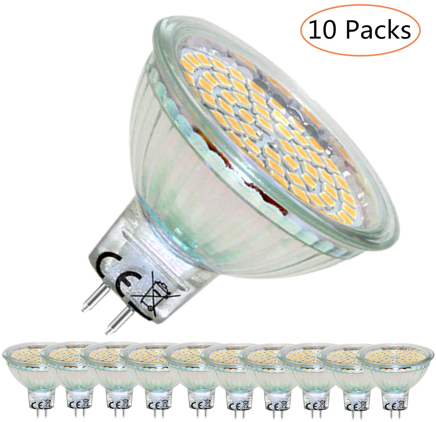 HiBay 10x 12V GU5.3 MR16 LED Bulbs 4W Warm White 3000K GU5.3 Bi-Pin Spot Lights Replace 35W Halogen AC/DC 12V Energy Saving Lamps
