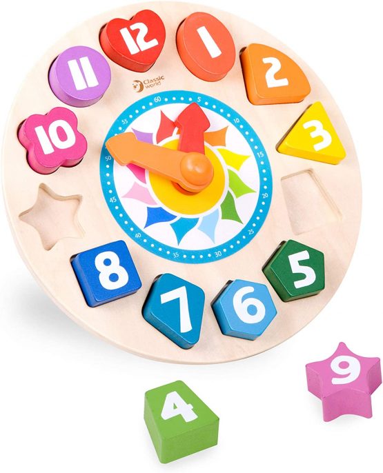 Classic World - Wooden Tick Tock Clock Learning Educational Time Telling Puzzle