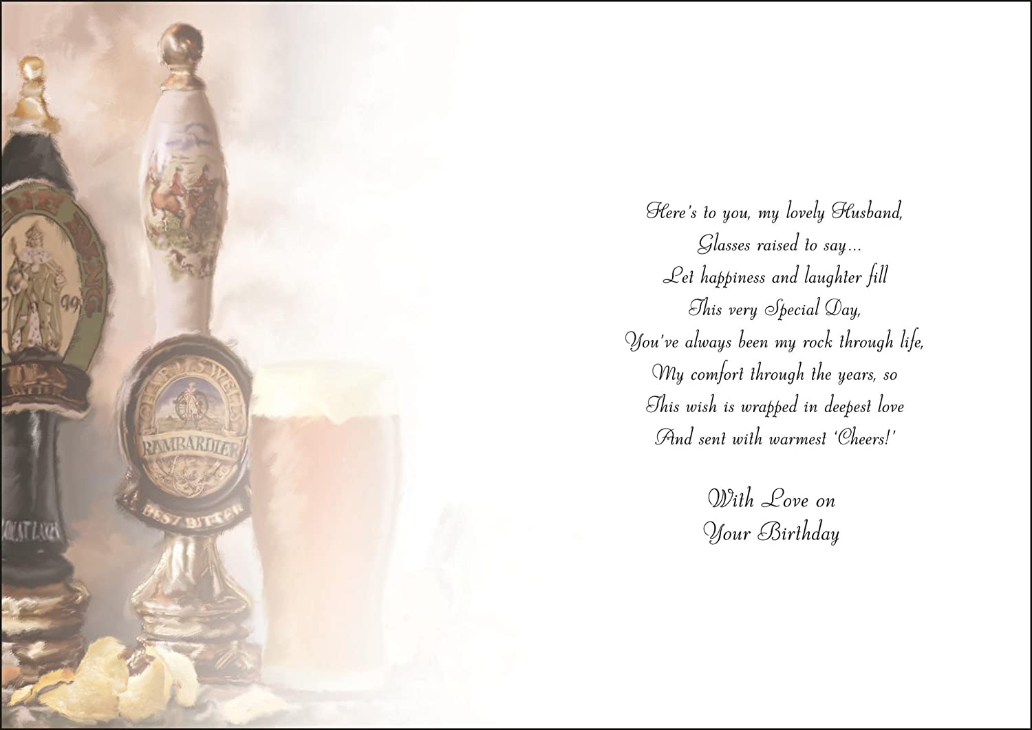 Husband Birthday Card - (JJ-V518) - Beer and Crisps - Velvet Range - Embossed and Foil Finish, beige, 157mm x 228mm - Image 2