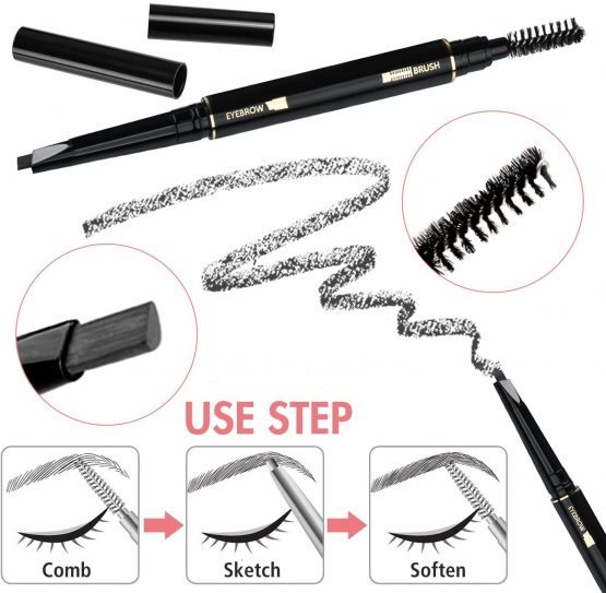 Gibot Eyebrow Set, 5pcs Stainless Steel Eyebrow Grooming Kit with Tweezers, Scissors, Eyebrow Brush Comb, Eyebrow Pencil, Razor and Travel Case for Women and Men, Black - Image 4