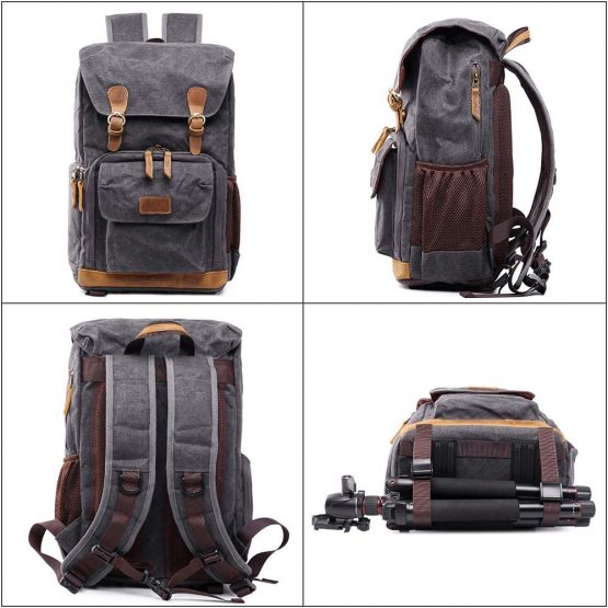 Camera Bag, Canvas SLR DSLR Camera Backpack Large Capacity Front Open Waterproof Anti-shock Camera Rucksack Camera Travel Bag Professional Camera Lens Organizer Gray - Image 2