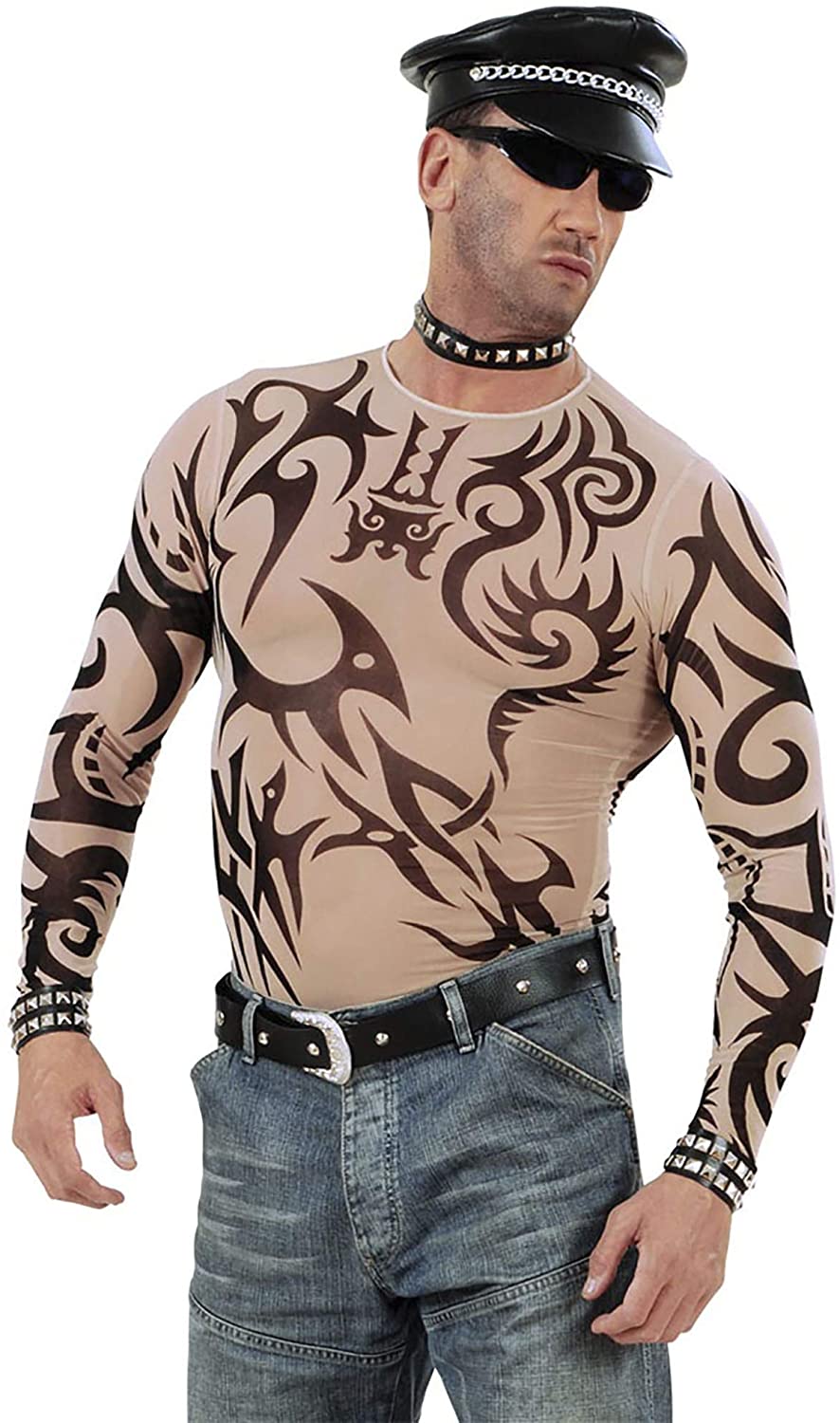 Tattoo Shirt Tribal Mens Costume for 80s Film TV Fancy Dress, Multi-coloured - Image 3