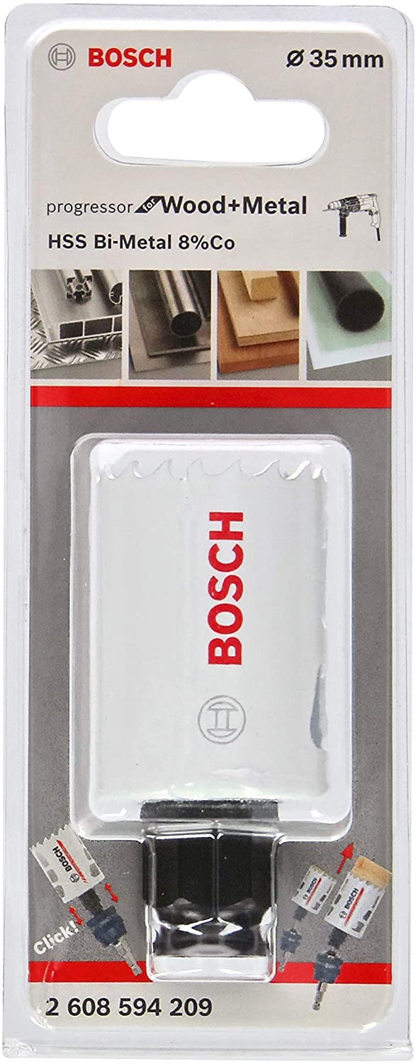 BOSCH Bi-Metal Hole Saw (for Wood and Metals 8% Cobalt Alloy, Progressive Tooth Design, diameter 35 mm, Accessory Drills)