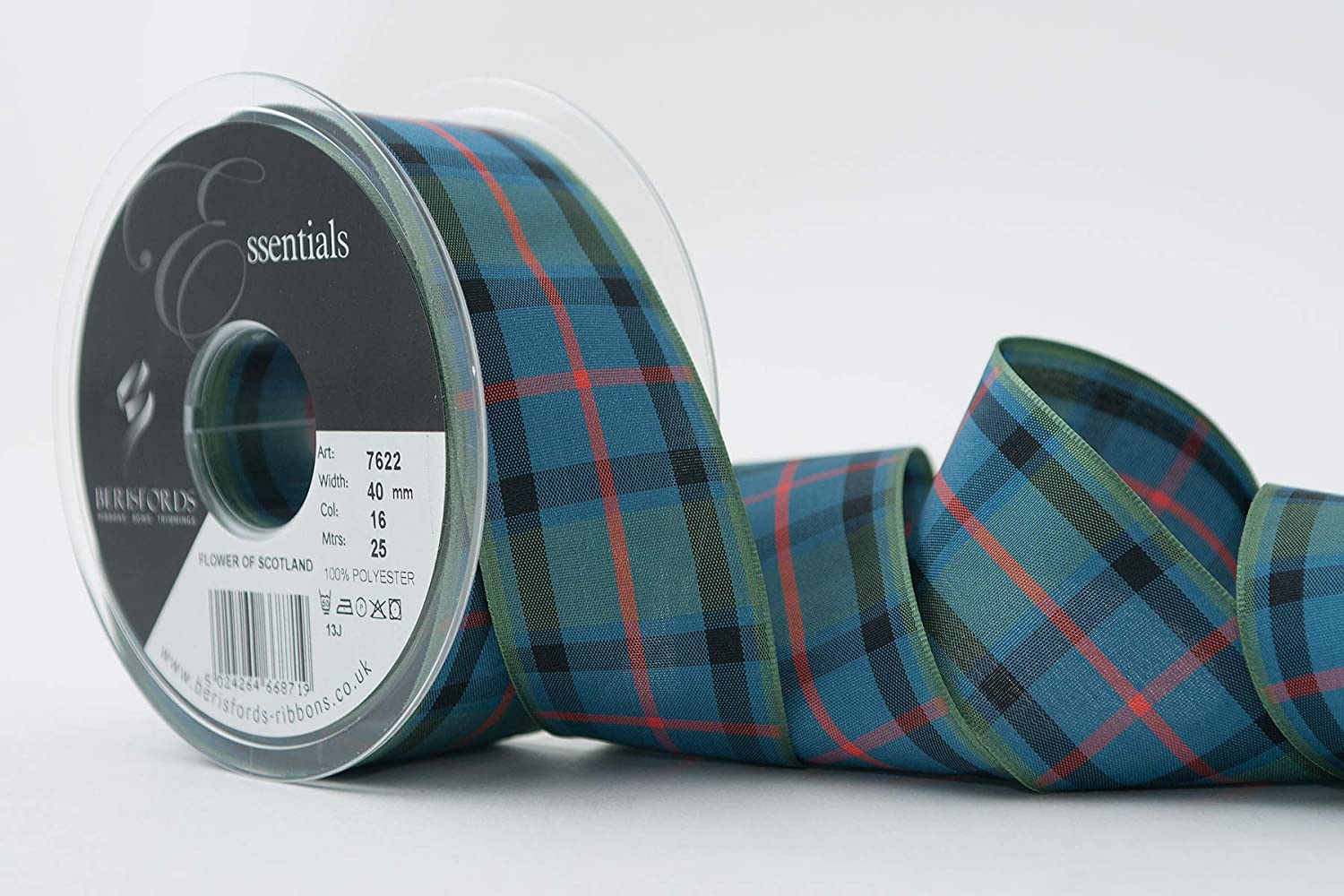 Berisfords 7622/40/16 40mm x 25m reel of Flower of Scotland Tartan Ribbon, 10.4 x 10.4 x 4.4 cm