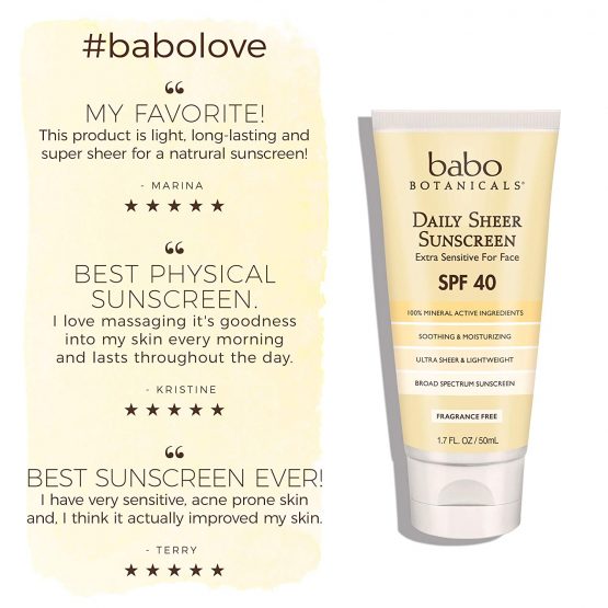 Babo Botanicals SPF 40 Daily Sheer Facial Sunscreen, Unscented, 1.7oz, Best Natural Mineral Sunscreen, Non-Nano, Sensitive - Image 4