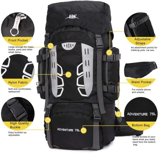 Mooedcoe 75L Large Hiking Backpack Outdoor Sports Water-Resistant Travel Daypack Mountaineering Climbing Trekking Camping Rucksack with Rain Cover - Image 3