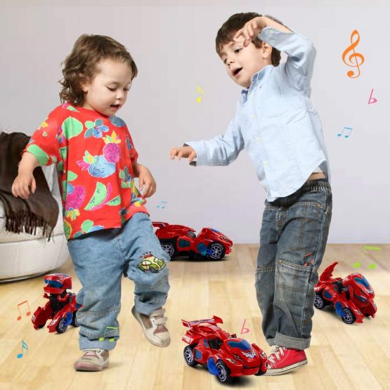 Highttoy Dinosaur Transforming Car for 3-7 Years Old Boys Girls,Electric Dinosaur Toys for Kids Automatic Deformation Dinosaur Car with Flashing Lights and Sound Dinosaur Transforming Car for Kids Red - Image 2