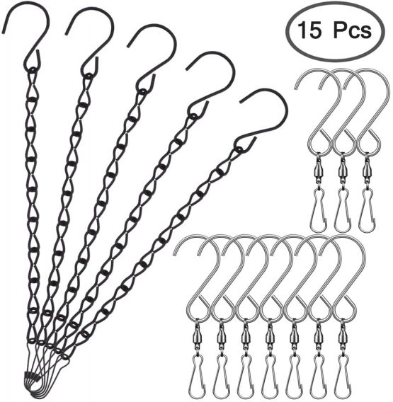 SENHAI 10 Pcs Swivel Hooks Clips for Wind Spinners Wind Chimes, 5 Pcs Hanging Chains for Bird Feeders Billboard Chalkboard Planter (9.5 inch), S Hook for Crystal Twisters Party Supply - Image 2