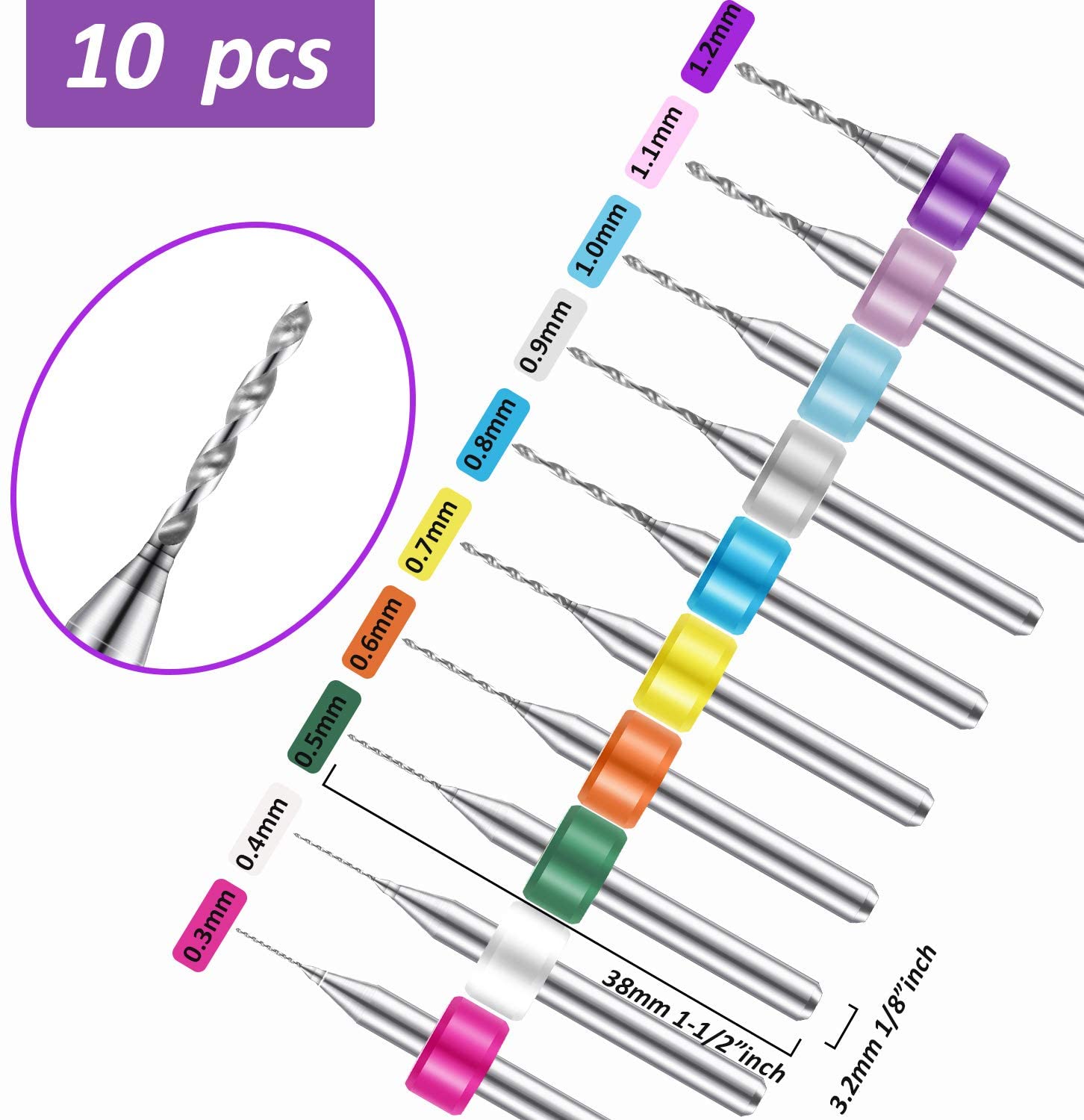 36 Pieces Hand Drill Set, Include Pin Vise Hand Drill, Mini Drills and Twist Drills for Craft Carving DIY (0.3-1.2 mm PCB Drill) - Image 3