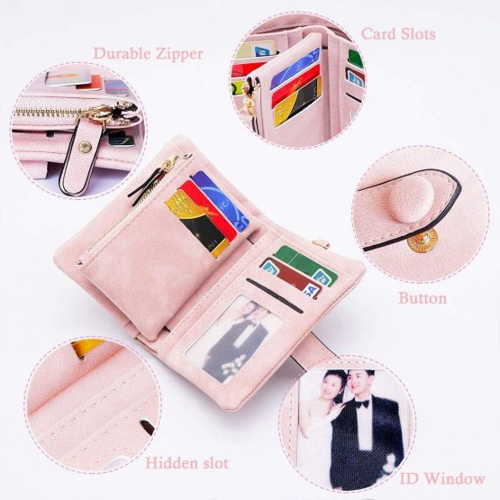 Conisy Soft Leather Wallet Short Style Compact Large Capacity Multi-Card Slot RFID Blocking Purse for Women and Lady (Pink) - Image 4