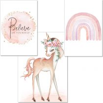 artpin® Children's Room unicorn Poster A4 Pictures Baby Room Decorative Girls Set of 3 Pictures Wall Art P57
