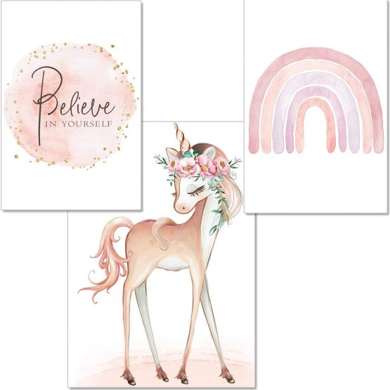 artpin® Children's Room unicorn Poster A4 Pictures Baby Room Decorative Girls Set of 3 Pictures Wall Art P57