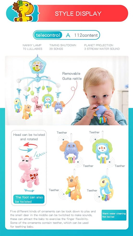 Baby cot Mobile with Lights and Music, Baby mobiles for cots with