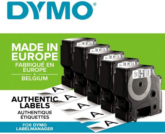 5 x Dymo D1 Standard Labelling Tape 53713 (S0720930) 24mm x 7m - Black on White