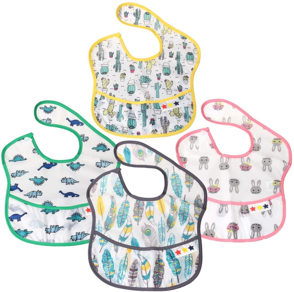 kuou 4 Pack Baby Bib, Unisex Waterproof Weaning Bibs, Feeding Bibs with ...