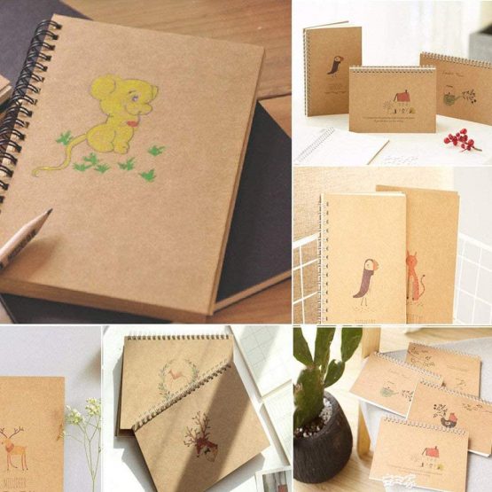 4 Packs Spiral Notepad A5 Kraft Cover Notebooks Bulk Journals, Blank Paper Sketch Book 100 Pages/ 50 Sheets Memo Planner Steno Pads Perfect for Travel School - 8.25 x 5.55 inch - Image 2