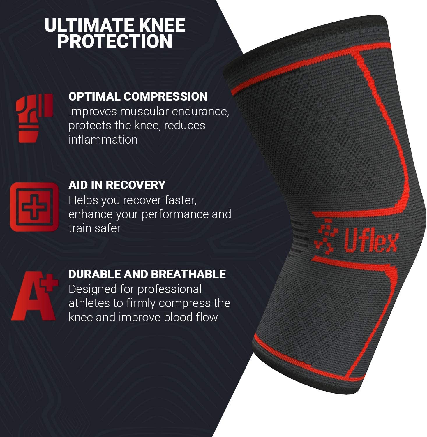 UFlex Athletics Compression Knee Brace for Women & Men Knee Sleeves Support for Sports Running, Weightlifting, Arthritis - Image 3