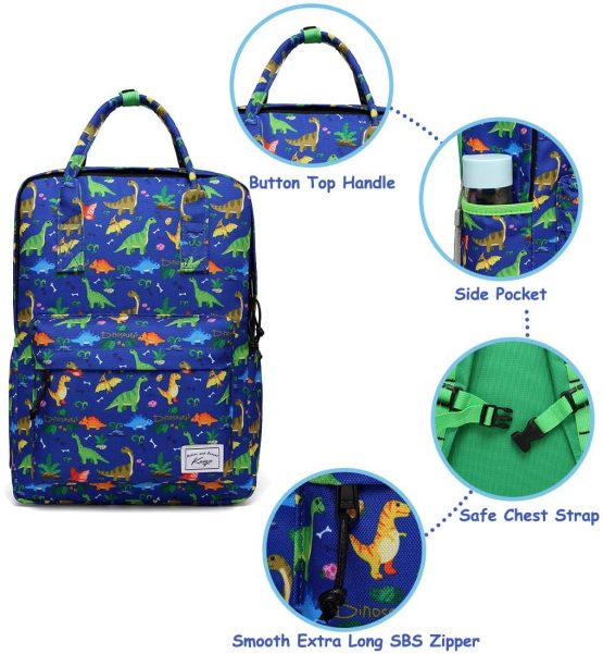 Children's Backpack for Kids, Kasgo Cute Primary Schoolbag Book Bag School Backpack Toddler Rucksack for Boys Girls Lightweight Kindergarten Preschool Daypack with Chest Strap in Dinosaur - Image 4