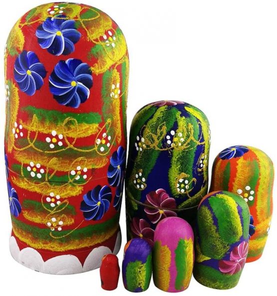 Winterworm 7pcs Red Flowers and Berries Wooden Russian Nesting Dolls Matryoshka Russian Doll - Image 3