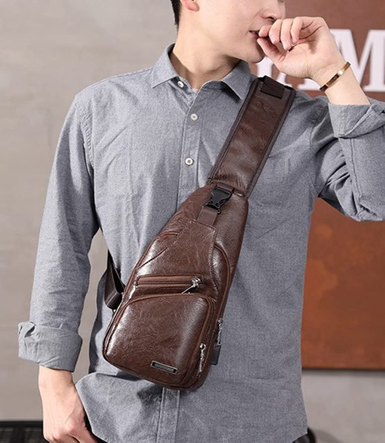 Rullar Waterproof Leather Sling Bags Chest Shoulder Crossbody Messenger Business Travel Hiking School Multipurpose Daypack Purse Backpack for Mens Womens - Image 3