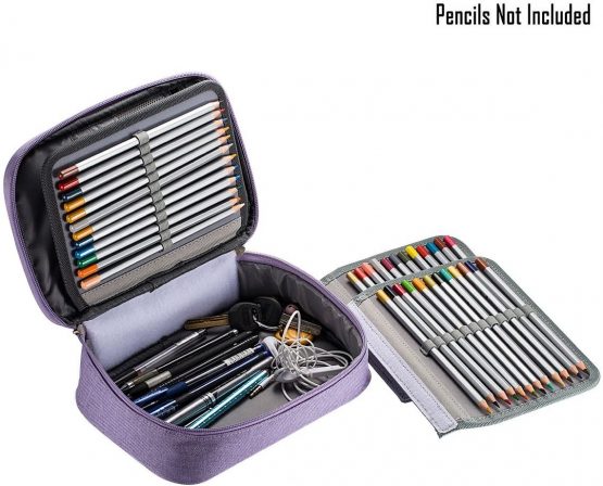 AMGOMH Pencil Case, 72 Slots Multi-Functional Large Capacity Pens Case Pencil Pouch Wrap Coloring Pencil Holder Organizer Stationary Bag with Interior Zippered Pocket for Small Accessories (Purple) - Image 2