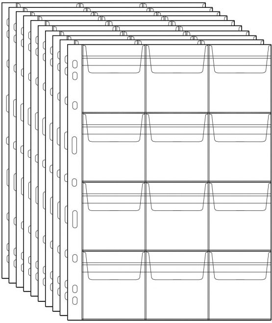 Coin Pocket Pages - 12 Pockets/Sheet Standard 9-Hole Coin Pocket Inserts Collecting Sleeves for Coins 10 Sheets CS03112 Series