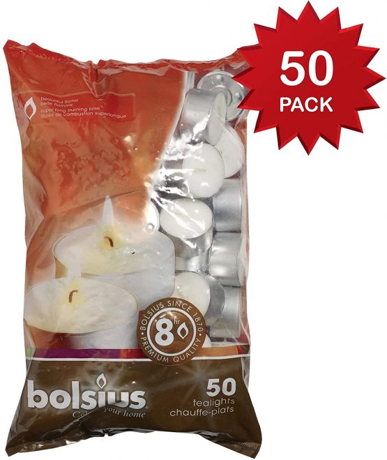 Bolsius 8 Hour Burning Tealights, Pack of 50, White, 7x18x32 cm