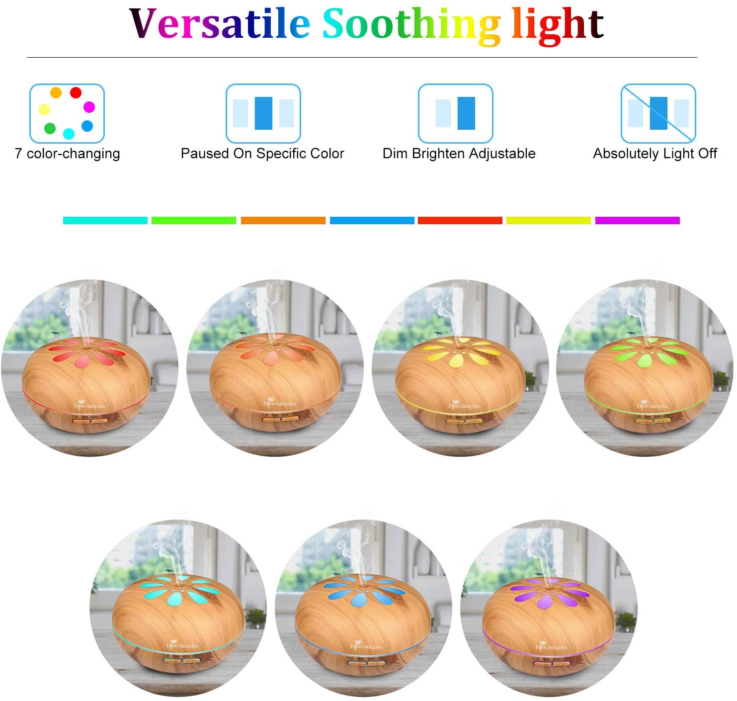 Diffuserlove 550ML Essential Oil Diffuser Humidifiers Wood Grain Cool Mist Humidifiers Ultrasonic Remote Control Aroma Diffusers for Home Bedroom Yoga Office Spa - Image 2