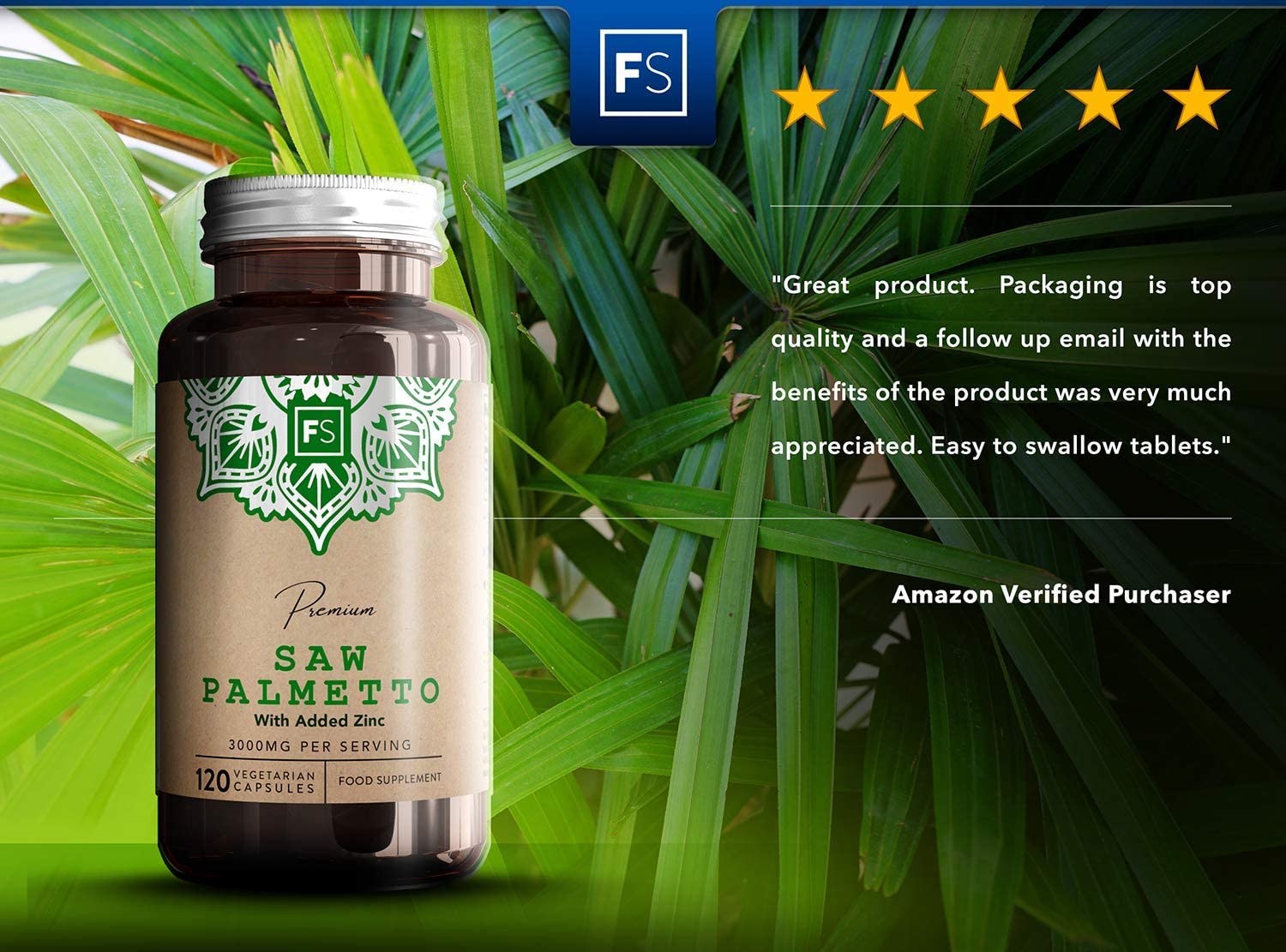 FS Saw Palmetto Capsules High Strength 3000mg with Added Zinc 15mg