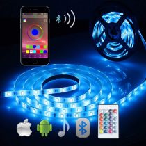 Bluetooth LED Strip 5M Waterproof LED Strips Lights Music Sync Color Changing RGB 12V 5050 Cuttable Sticky LED Lights with Remote&App Control Lights for Bedroom Outdoor Party TV Kitchen