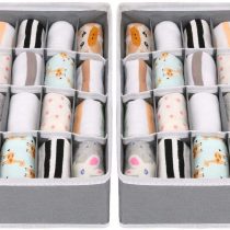 Joyoldelf Drawer Organisers Dividers 2 Packs Wardrobe Organiser, 24 Cell Collapsible Closet Cabinet Organizer Underwear Storage Boxes for Storing Socks, Bra, Handkerchiefs (Gray)