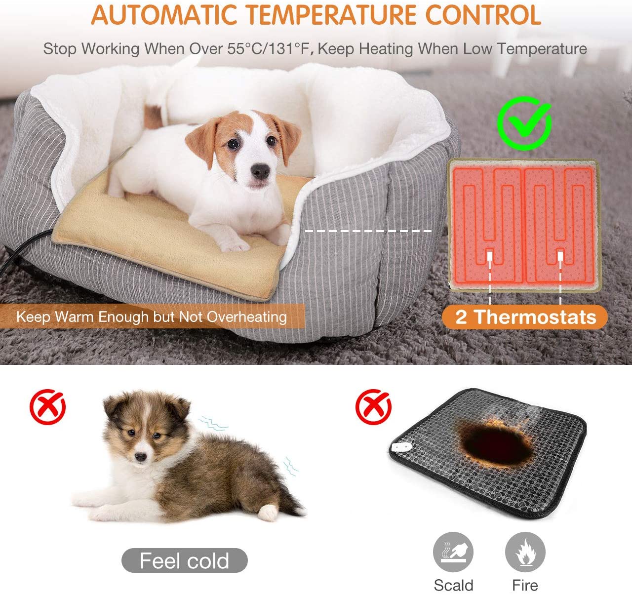 OMORC Pet Heating Pad, 12V Low Voltage Safety Electric Dog Cat Heating ...